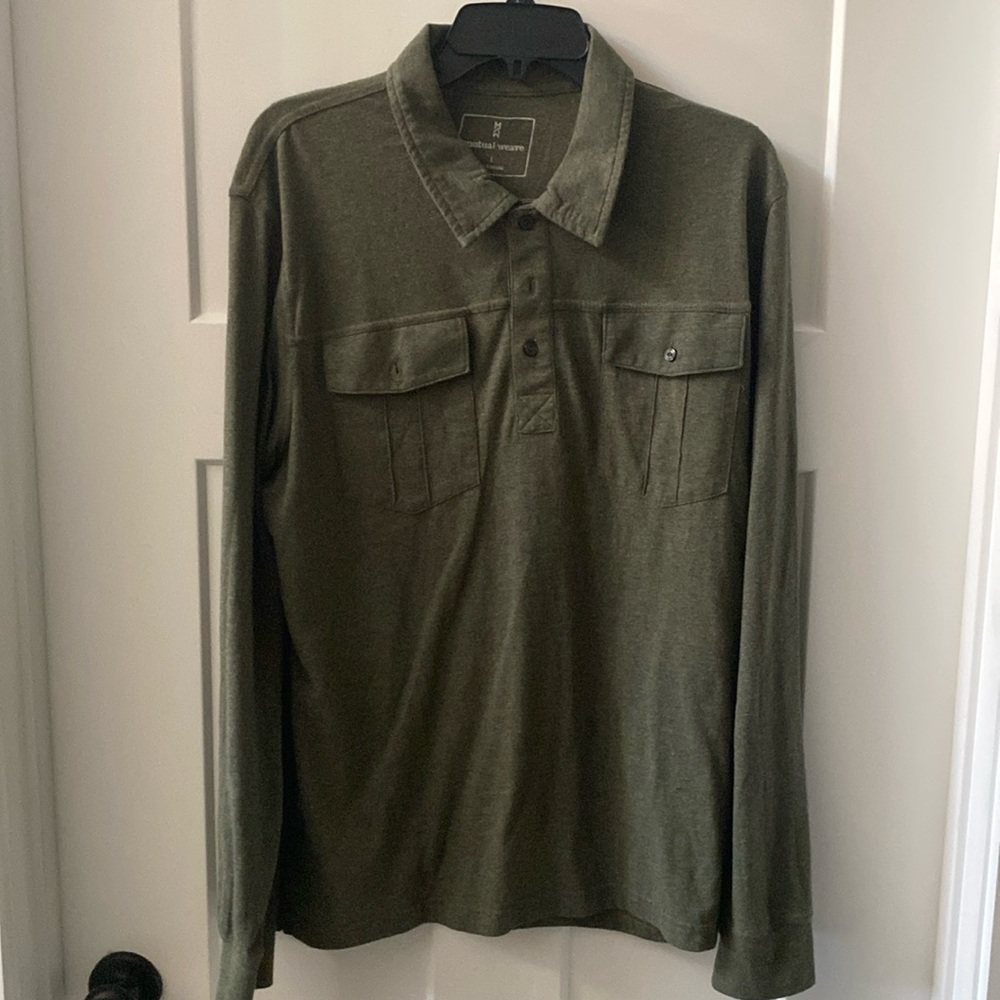 Mutual Weave long sleeve polo, heathered green, Sz large